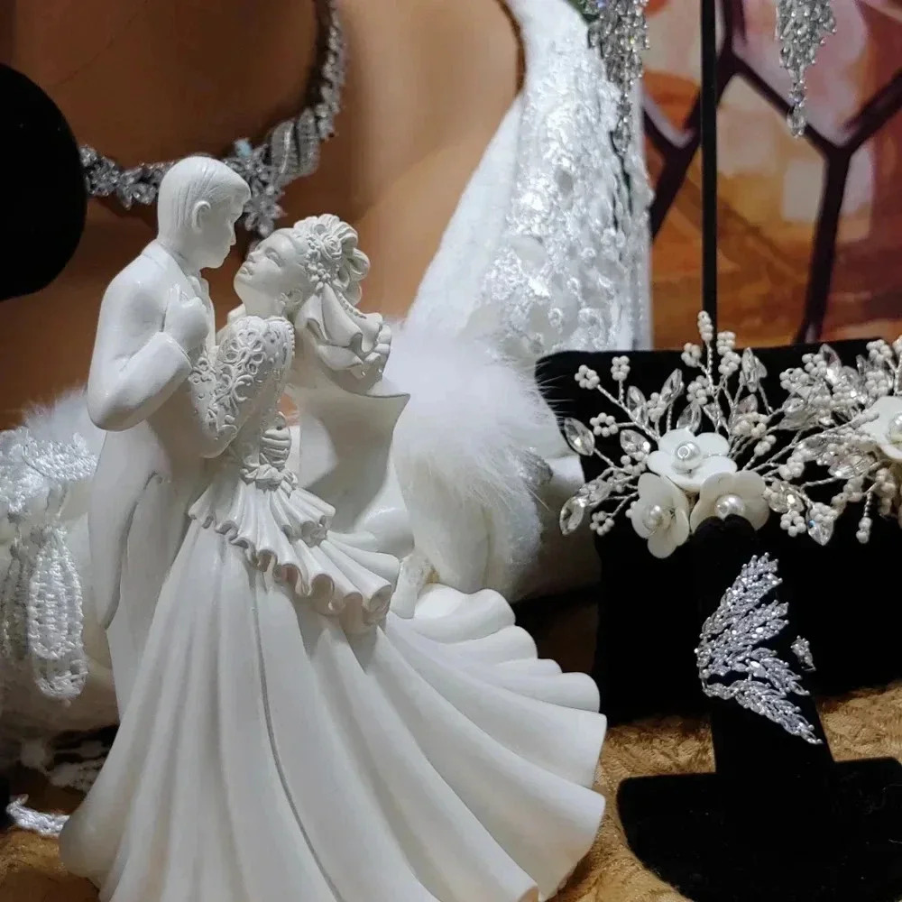8pc. Handmade Unique One-Of-a-Kind Tiara Bridal Package - Picture 4 of 13